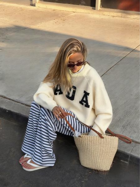 Women's American Vintage Style Letter Print Sweater, Casual Slouchy Knitwear, Suitable for Spring/Autumn/Winter Seasons