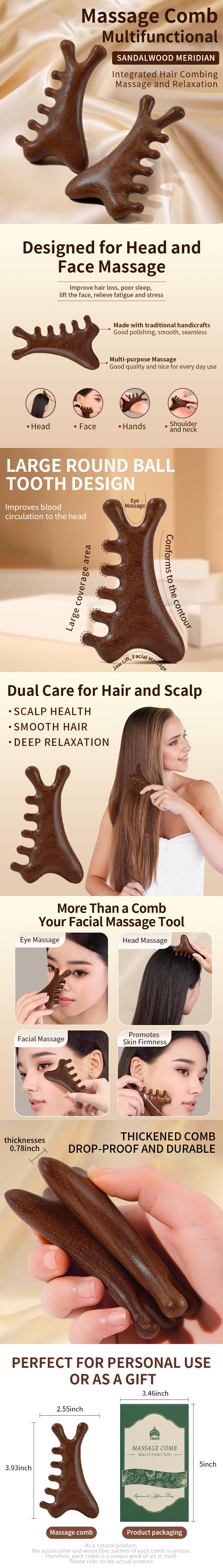 Wooden Massage Comb, 1 Count Scalp Massager, Large Wide Tooth Head Scalp Meridians Scraping Massage Comb, Hair Care & Salon, curl defining brush