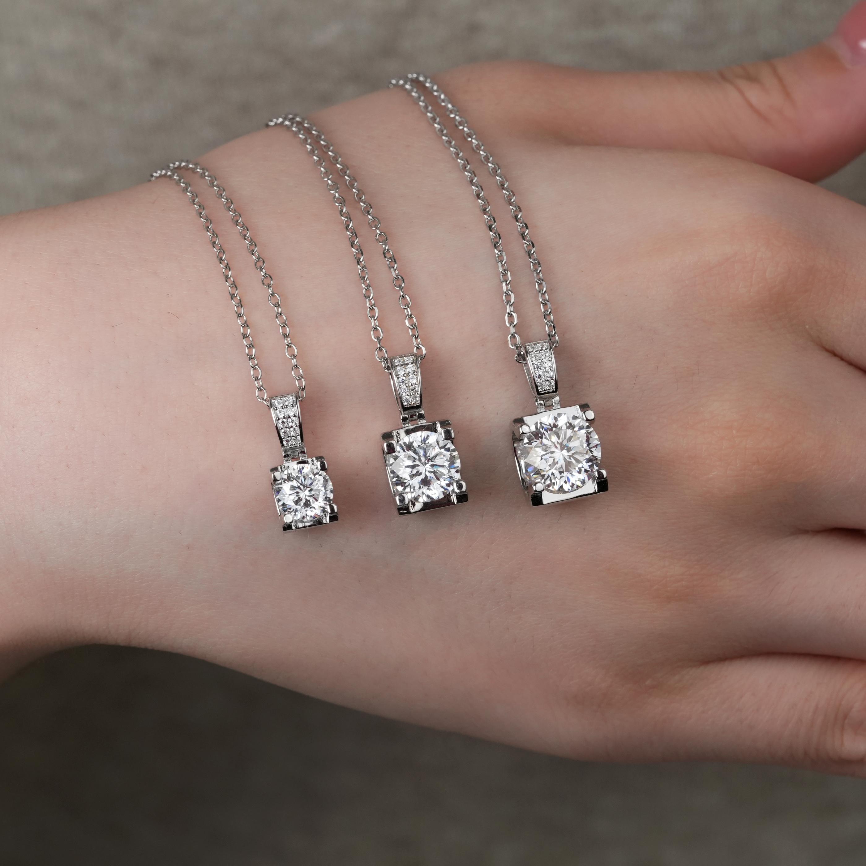 【#22 Classic】4-Prong Solitaire Brilliant Floating Synthetic Moissanite Necklace in 925 Sterling Silver