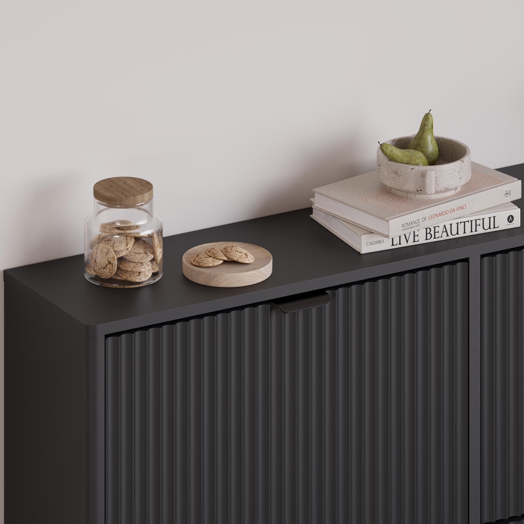 Shoe Cabinet Storage for Entryway with 4 Flip Drawers, Black Fluted Shoe Cabinet with Adjustable Shelves, Wooden Hidden Shoes Rack Freestanding Narrow Slim Shoes Storage for Hallway, Entrance