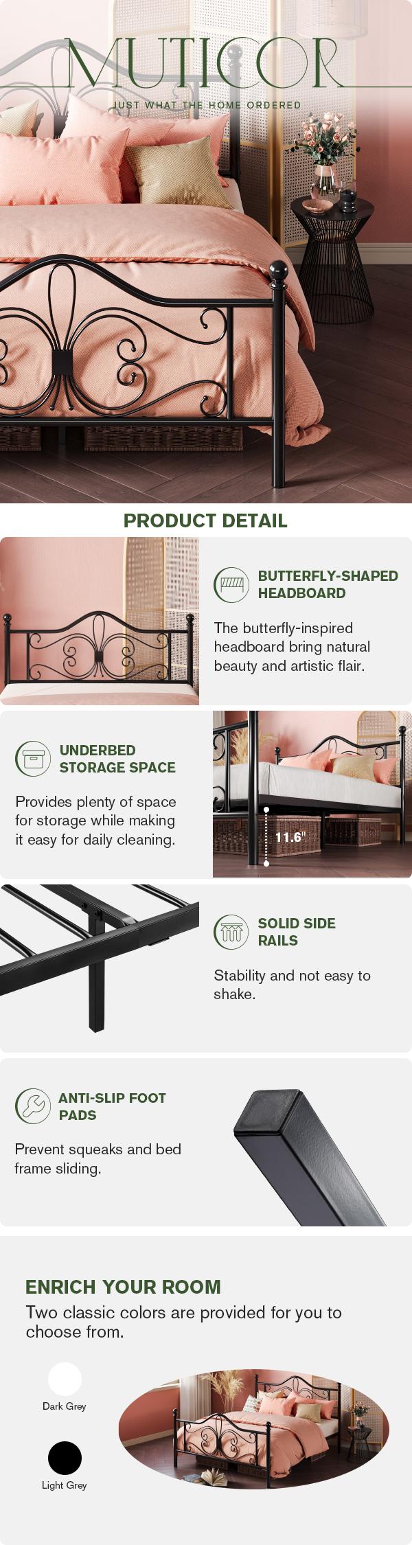 MUTICOR Twin/ Full/ Queen Platform Bed Frame, 【Frame Only No Mattress】Metal Bed Frame with Butterfly Pattern Design Headboard & Footboard, No Box Spring Needed, #TikTokShopBlackFriday #ChristmasGifts