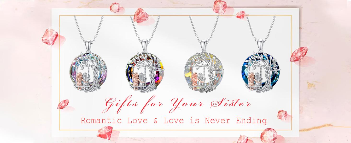 S925 Sterling Silver Sister Gifts TOUPOP Tree of Life  from Sister  2-3 Sisters Necklace with Created Crystal Sister Jewelry Gifts for Women Sister Daughter Friends Birthday Christmas Valentines Mothers Day b0