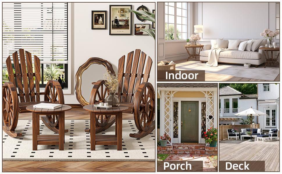 AHB Outdoor Wood Rocking Chair, Patio Decor Yard Glider Rocking Chairs with Slatted Design, Adirondack Rocking Chair for Porch Lawn Garden Balcony Poolside, Brown