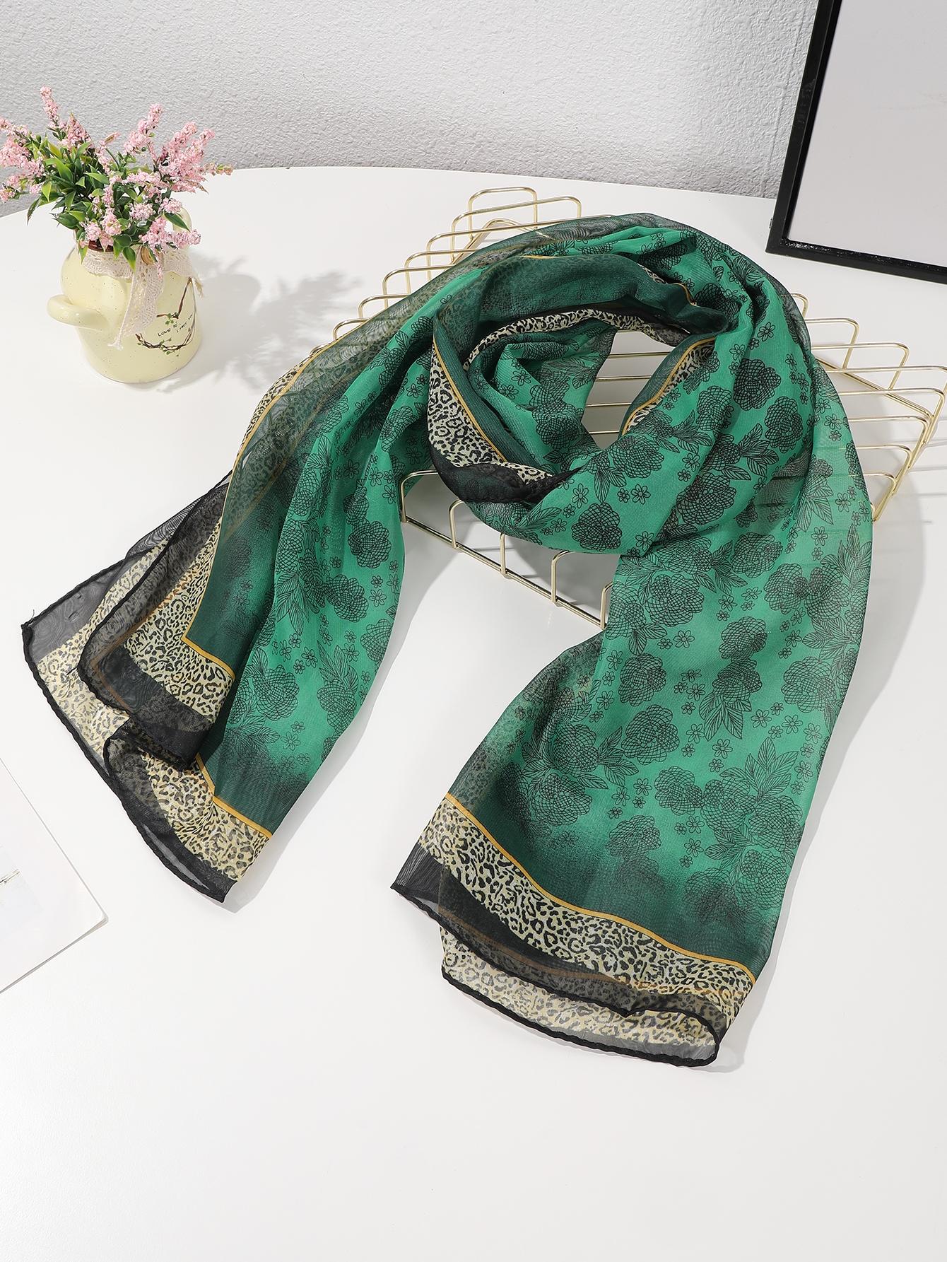 New Leopard Chain Pattern Scarf Shawl, Women's Sun Protection Silk Scarf, Long Wrap Beach Travel Outdoor Accessory, Fashion Headband