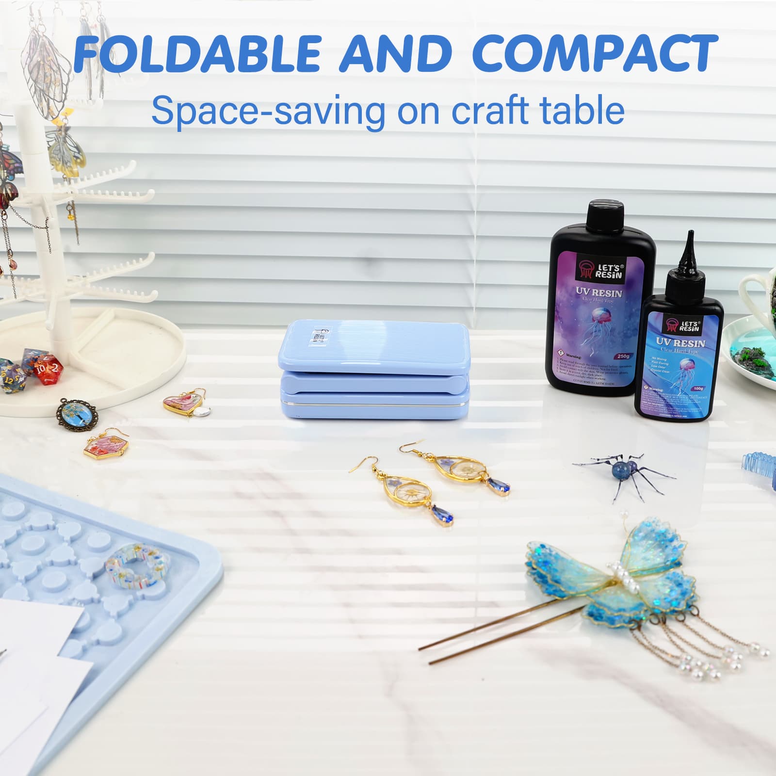 Premium Wireless UV Light,Foldable UV Light for Resin with Large Curing Area, Height Adjustable 20min Continuous UV Light for Resin Curing, Resin Molds, Jewelry Making, DIY Craft - LET'S RESIN