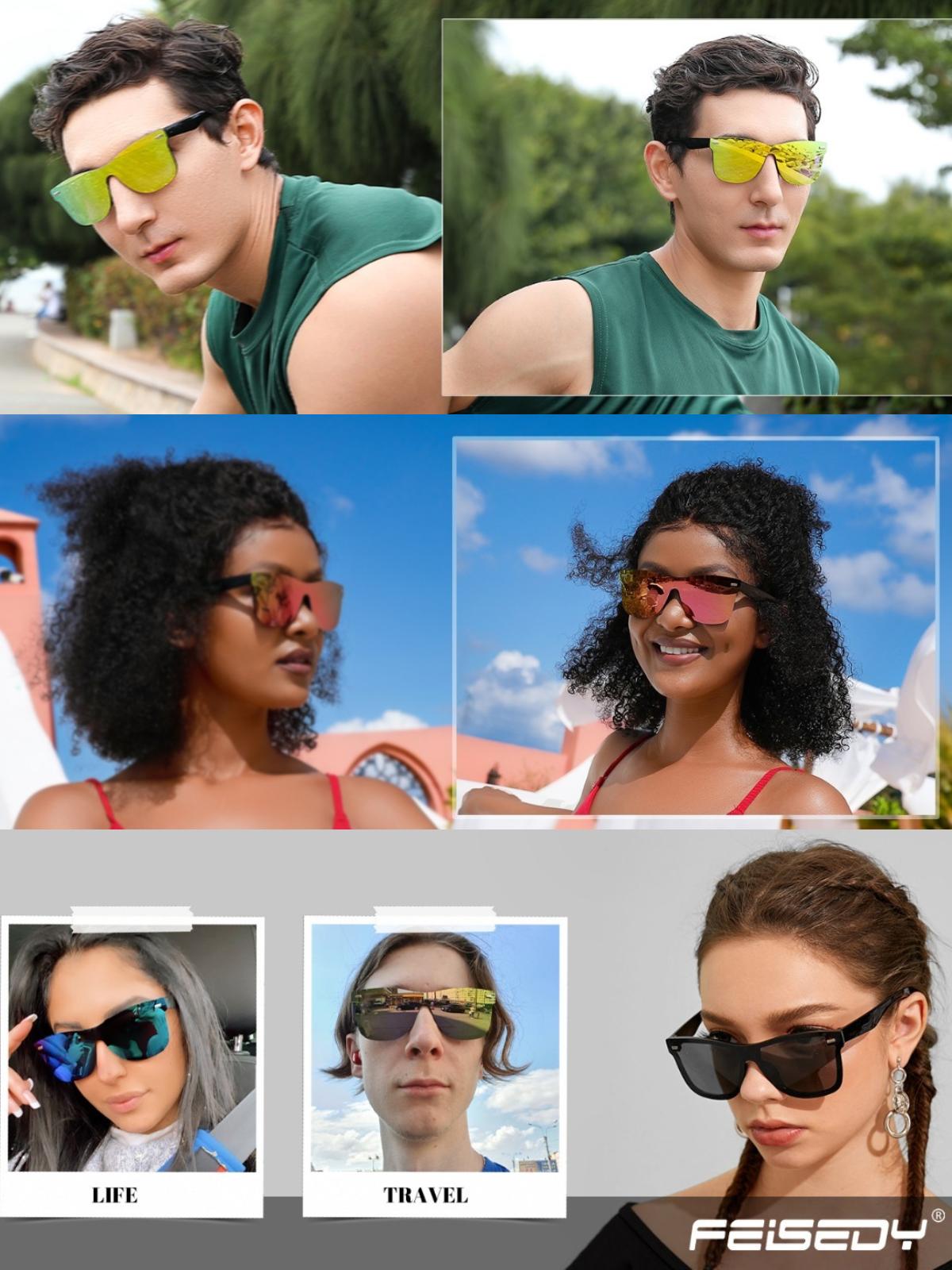 FEISEDY Stylish Rimless Mirrored Sunglasses with One-Piece Lens - Reflective Sun Glasses B4114
