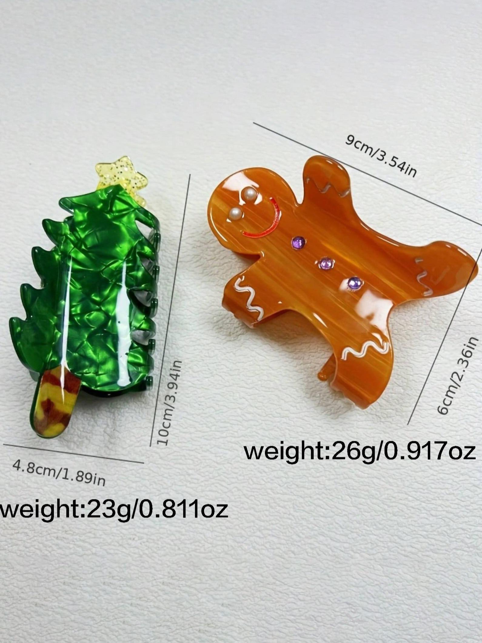 2pcs New Christmas Hair Clip, Fashionable Cute Hair Claw Clip, Gingerbread Man Design, Rhinestone Decorations, Perfect Holiday Accessory