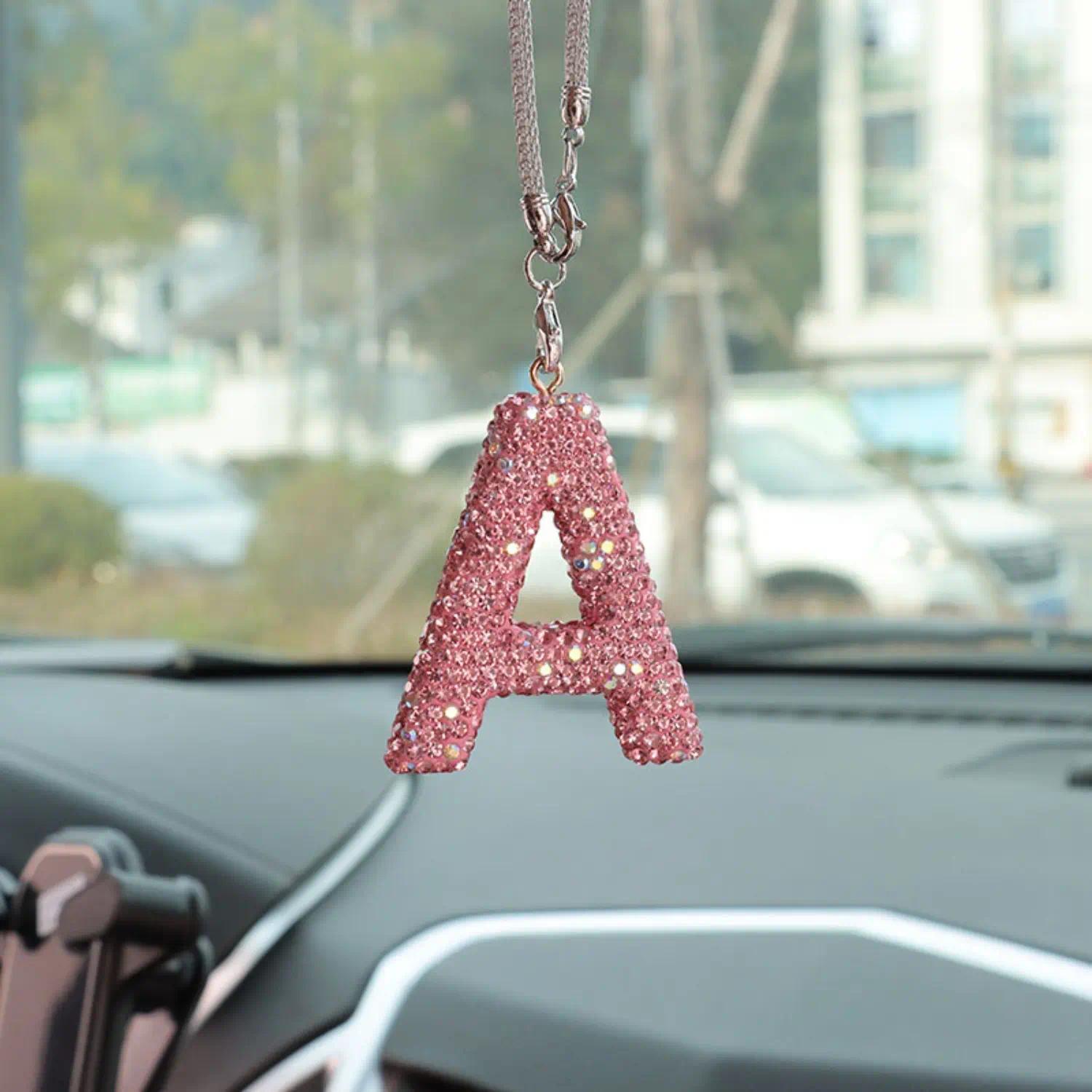 Women's Pink Rhinestone Letter A Car Charm - Sparkle Crystal Rearview Mirror Hanging Ornament, Auto Interior Decor, Personalized Accessory for Daily Drive, Gifts, Decorates Cars (sohochic)