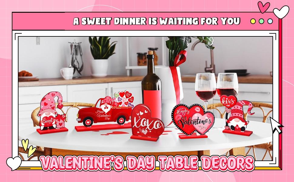 St. Patrick's Day & Valentine's Day Reversible Gnome Wood Signs, Double Sided Irish Theme Wooden Standing Blocks & Love Car Rose Truck Heart Decor, Table Centerpiece for Tiered Tray Farmhouse Kitchen, Ideal for Irish Families, Gnome Lovers & Couples Gift