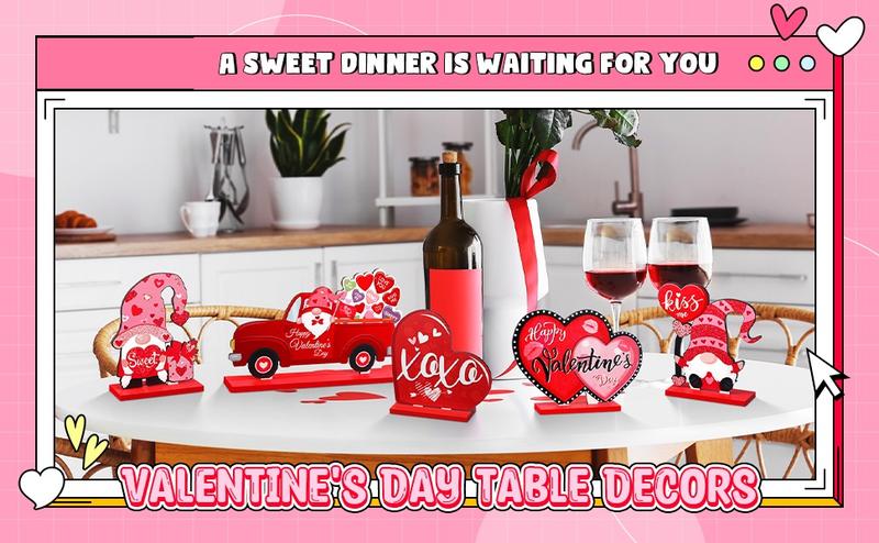 St. Patrick's Day & Valentine's Day Reversible Gnome Wood Signs, Double Sided Irish Theme Wooden Standing Blocks & Love Car Rose Truck Heart Decor, Table Centerpiece for Tiered Tray Farmhouse Kitchen, Ideal for Irish Families, Gnome Lovers & Couples Gift