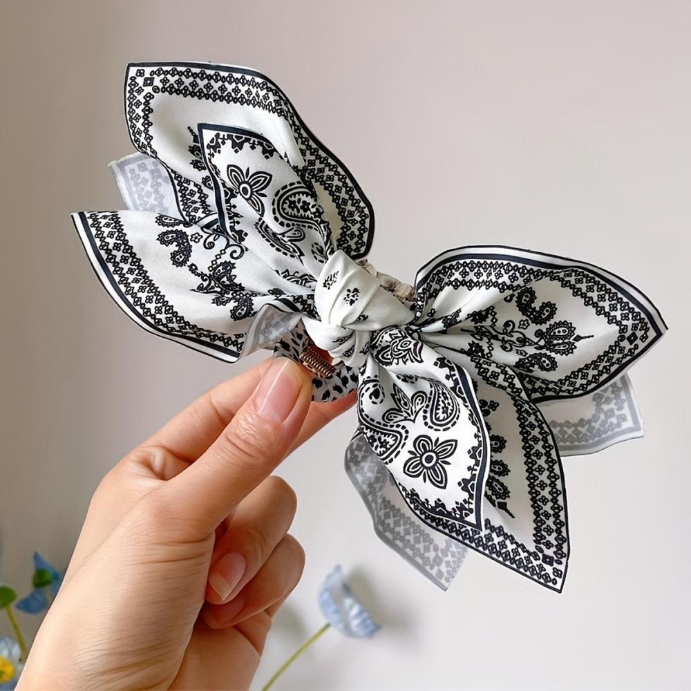 Women's Oversized Bow Hair Claw Clip For Women, Paisley And Leopard Printed Fabric Bow, Strong‑Grip Non‑Slip Hair Accessory For Thick Hair, Lightweight Durable Design For Half‑Up Styles, Daily Office Party And Travel Occasions