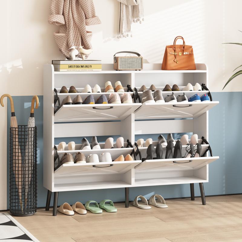 Vabches Large Shoe Cabinet with 4 Flip Drawers, Freestanding Shoe Organizer with Metal Drawer Bracket for Entryway Vabches Large Shoe Cabinet with 4 Flip Drawers, Freestanding Shoe Organizer with Metal Drawer Bracket for Entryway