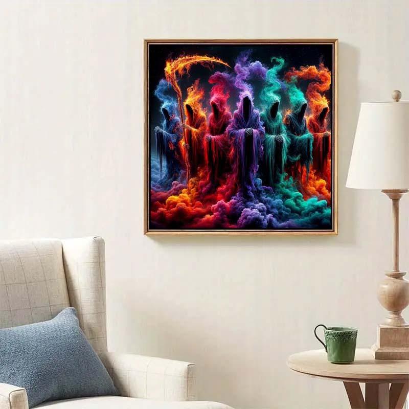 5D DIY Diamond Arts Colorful Painting Kit without Frame, Colorful Grim Reaper Pattern Round Diamond Arts Colorful Painting, DIY Decorative Art Picture for Beginner, Diamond Painting Kits
