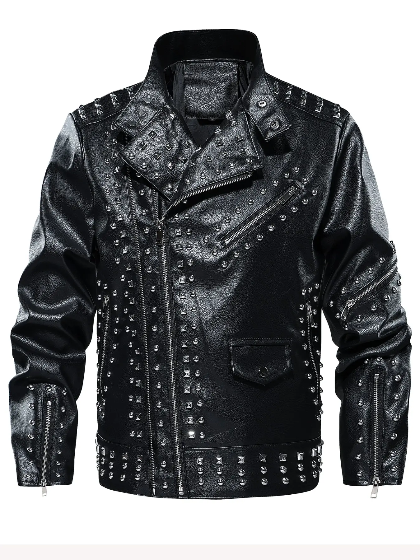 Tight-Fit PU Leather Motorcycle Jacket, Cross-Zip Design, Zipper Front Jackets, Fashionable Biker Coat, Rivet Decoration, Trendy Streetwear, Ideal for Urban Riders