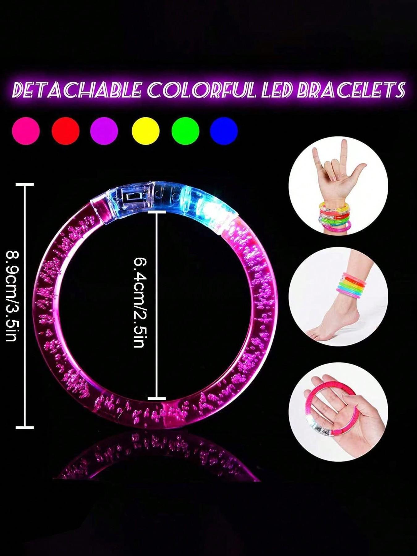 6pcs LED Light Up Bracelets, 6 Color Glow Sticks Bracelets Glow In The Dark Party Supplies, Non Candy Gift For Halloween, Christmas, Birthday Party Favors, Suitable For Birthday, Wedding, Carnival, Party, Concert, Sports Event, Masquerade, Gathering
