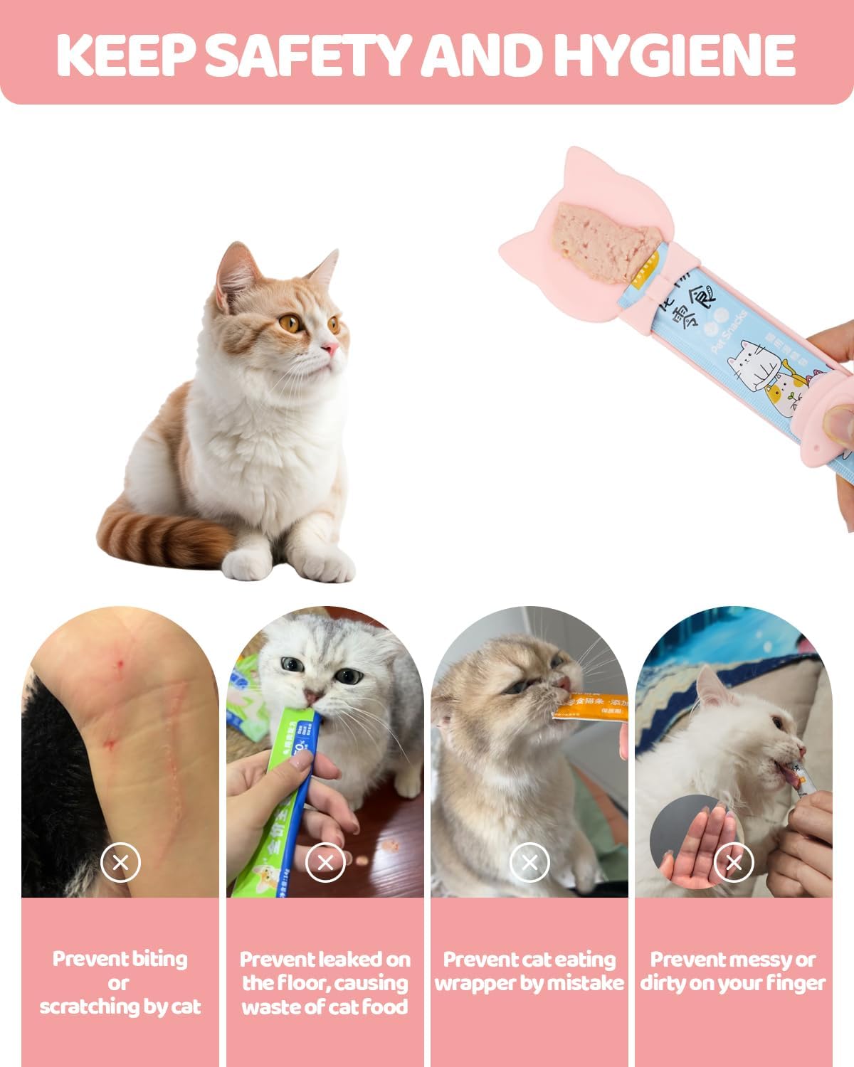 4 PCS Cat Food Can Covers Lids Set, Silicone Pet Food Can Lids with Multi-Function Cat Food Spoon and Opener, Cat Bar Squeezer for Cats and Dogs (Pink)