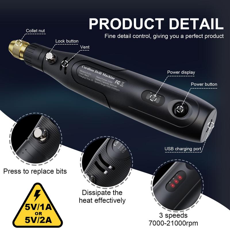 Cordless 3-Speed Jewelry Drill with Deburring Tool & 19Pcs Accessories, Multi-Purpose Hand Drill for Resin Molds & Keychain Molds - LET'S RESIN Cordless 3-Speed Jewelry Drill with Deburring Tool & 19Pcs Accessories, Multi-Purpose Hand Drill for Resin Molds & Keychain Molds - LET'S RESIN