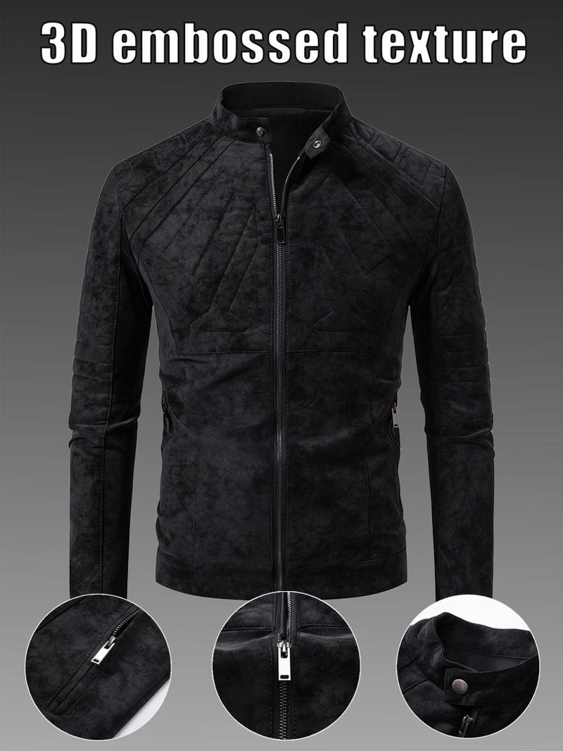 Men's Winter Velvet Jacket, Fleece Lined Thick Fur Collar, Vintage Lapel Multiple Pockets, Warm Motorcycle Coat