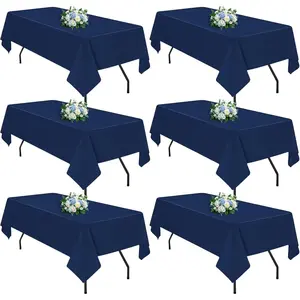 Navy Blue 6-Piece Polyester Tablecloth, 60 x 84inch, Rectangular Tablecloth, Suitable for 6-Foot Tables, Washable, Ideal for Parties, Weddings: Home and Kitchen