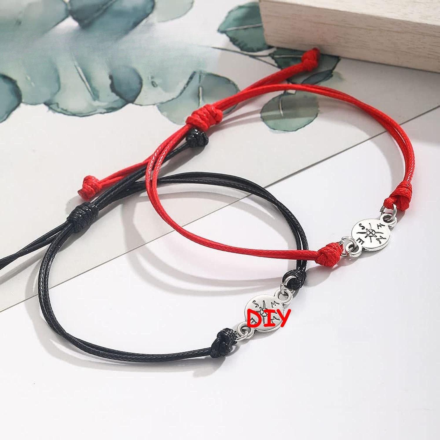 Semi Finished DIY Half-Finished Unfinished Bracelet  Making Braided Cord Bracelets Adjustable Rope Thread Bracelets with Jump Rings for Charms  Making 6 count Black Red