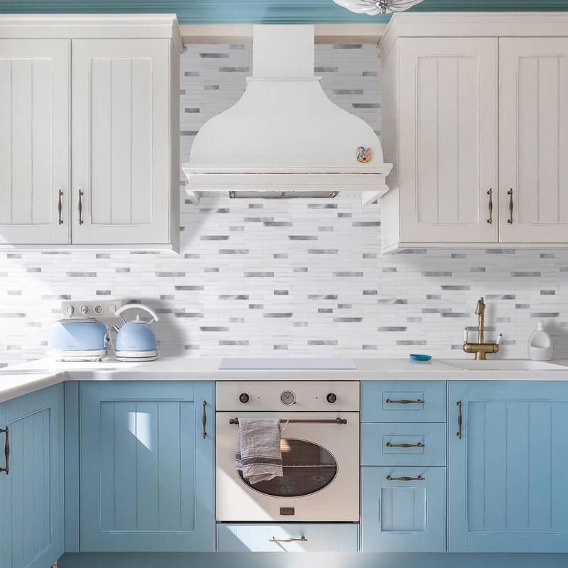 STICKGOO 10 Sheets Peel and Stick Backsplash Tile, Stick on Backsplash for Kitchen and Bathroom, Dolomite White Marble Look PVC Mixed Metal Silver Self Adhesive Wall Tiles STICKGOO 10 Sheets Peel and Stick Backsplash Tile, Stick on Backsplash for Kitchen and Bathroom, Dolomite White Marble Look PVC Mixed Metal Silver Self Adhesive Wall Tiles