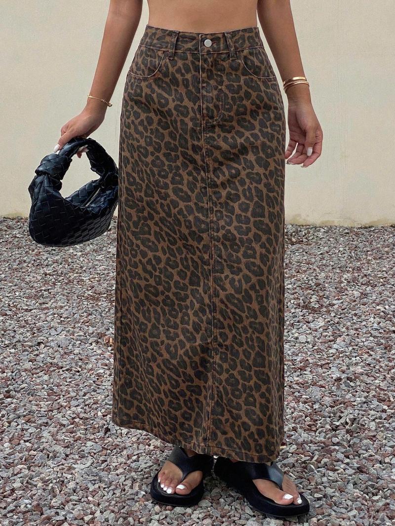 Women's Leopard Print Long Dress, Casual Fitted Button Fly Design, All-Season Wearable Fashion, Perfect for Daily & Occasions