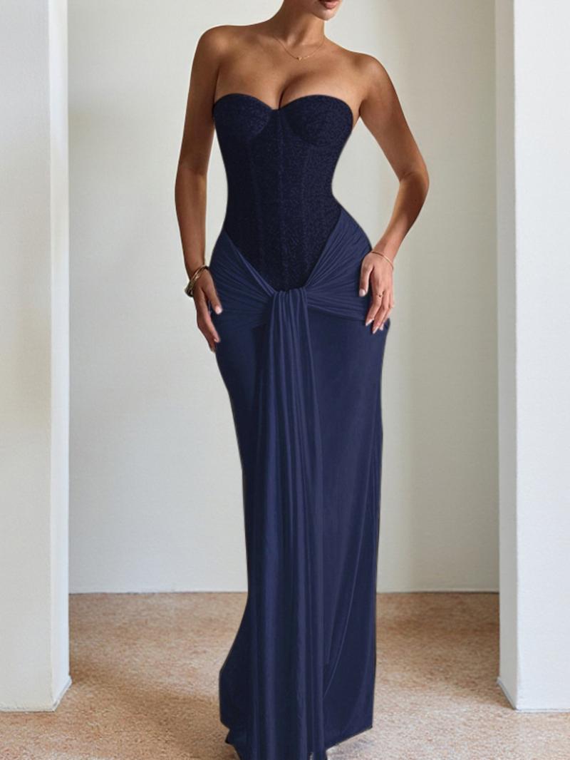 Elegant Strapless Corset Bodycon Long Formal Dress, with Ruched Detail, Perfect for Evening Prom Party