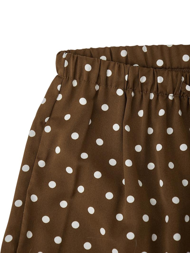 Women's Satin Polka Dot Wide Leg Pants, Casual Lounge Pants, Casual Loose Fit Drawstring Waist, Beach Travel Vacation Straight Leg Pockets