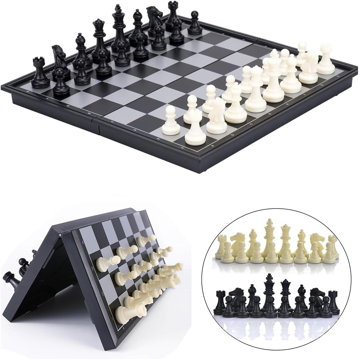 Magnetic Travel Chess Set for Kids and Adults, Portable Foldable Board Educational Toy, Mini Pocket Chess and Checkers Set, Family Game Night, Strategy Board Games