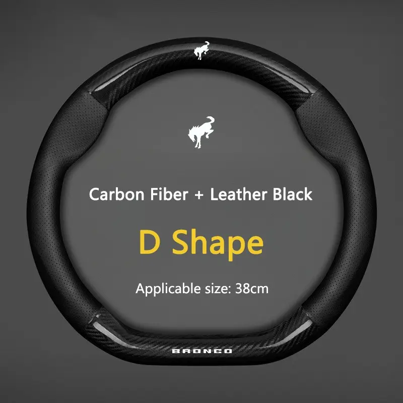 38CM Carbon Fiber leather Car Steering Wheel Cover Breathable Anti Slip Cover for Ford Bronco Sport 2021-2023 Styling Accessories Automotive