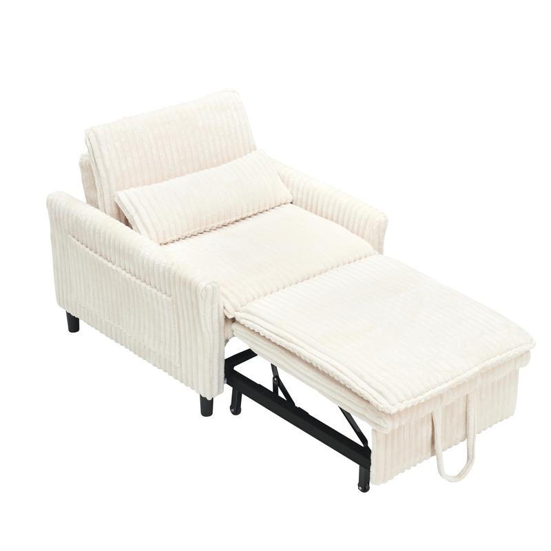 3 in 1 Convertible Sleeper Chair, Pull Out Sofa Bed with Adjustable Backrest & Storage Pockets, Recliner Chair Bed, Modern Corduroy Chaise Lounge for Bedroom Living Room Small Space (Beige)