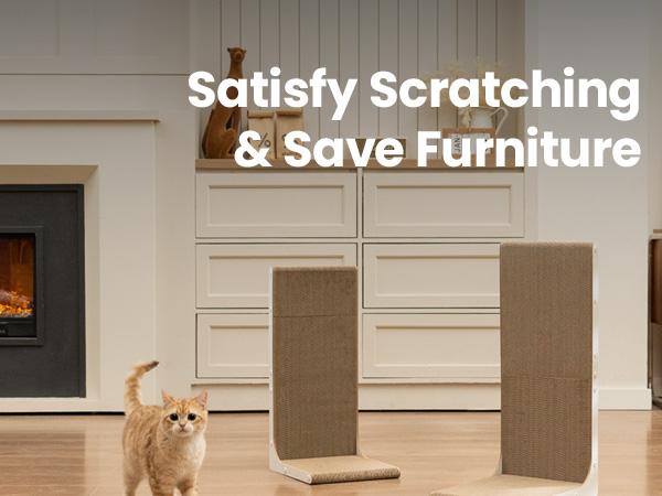 Conlun Cat Scratcher for Indoor Cats 22.8 Inch L Shaped Vertical Scratching Board with Ball Toy Light Wood L-Shaped Wall-Mounted Cat Scratcher Springtok Ramp Apartment Sturdy Home Durable Construction Easy Assembly Striped Design