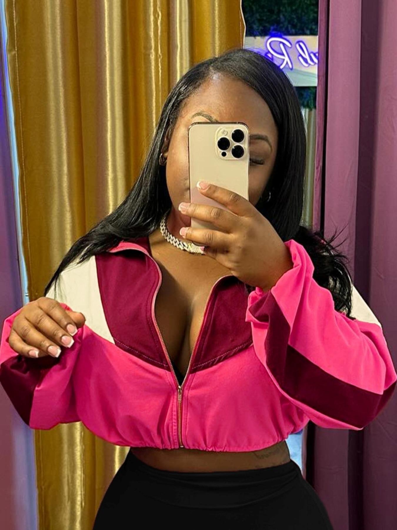 No Pants Included, Women's Patchwork Casual Long Sleeve Jacket, Zipper Drawstring Sportswear, Fitted All Seasons Outerwear, Athletic Jackets, Zip Up Jackets