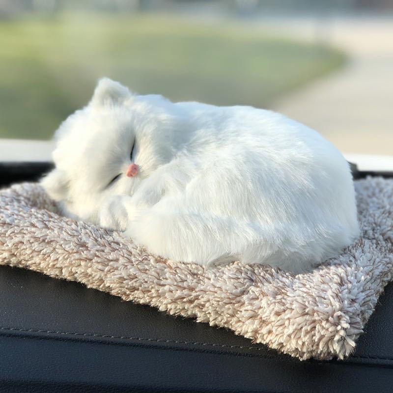 Car Ornaments Cute Simulation Stuffed Animal Realistic Sleeping Cats Decoration Automobiles Lovely Plush Kittens Doll Toy Children Gifts Auto Accessories