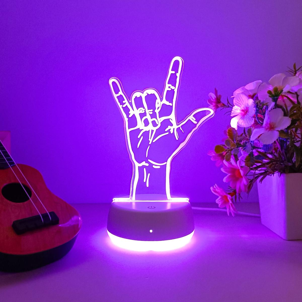 Creative Rock Gesture USB Powered 3D Night Light, Touch Switch Color Changing, Ideal Bedroom & Living Room Decor, Perfect Birthday Gift