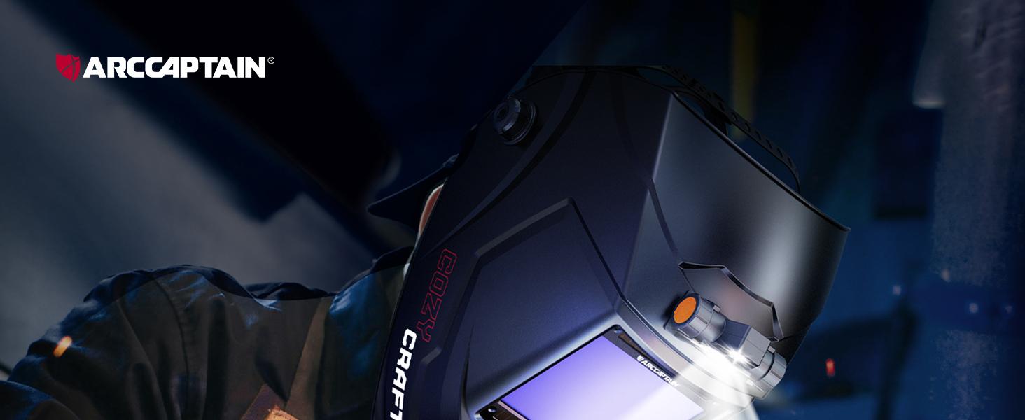 Arc Welding Auto Darkening Helmet with Light, 3.94"X3.66" Large View, True Color 1/1/1/1 Hood, 1/25000s Response, Powered 4 Arc Sensors, Replaceable Battery, Shade 4/5-8/9-13 Arc Welding Auto Darkening Helmet with Light, 3.94"X3.66" Large View, True Color 1/1/1/1 Hood, 1/25000s Response, Powered 4 Arc Sensors, Replaceable Battery, Shade 4/5-8/9-13