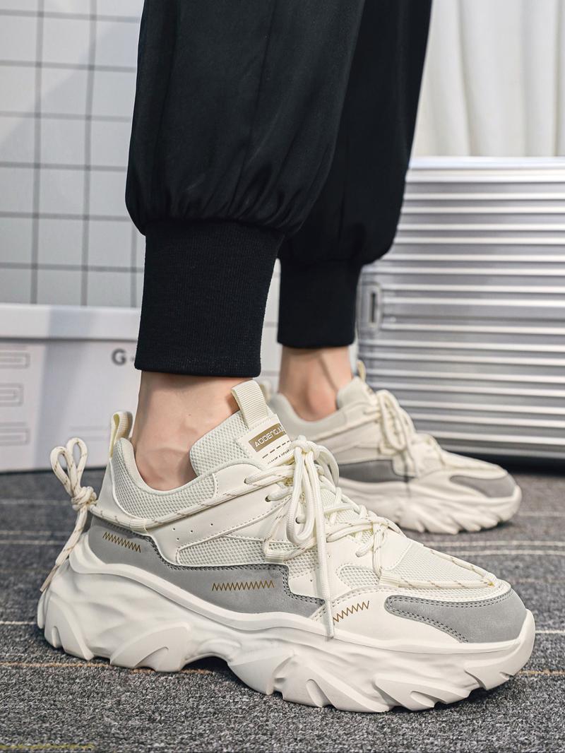 Men's Height Increasing Dad Shoes, Dual Strap Design, Fashionable Casual Sporty Trendy Walking Sneakers, Colorblock Patchwork, Thick Sole, All Seasons Men's Height Increasing Dad Shoes, Dual Strap Design, Fashionable Casual Sporty Trendy Walking Sneakers, Colorblock Patchwork, Thick Sole, All Seasons