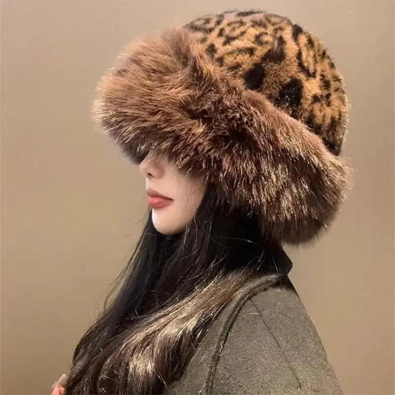 Unisex Leopard Faux Fur Hat - Winter Ear Flap Beanie, Thick Plush Mongolian Cap for Ski, Travel and Daily Cold Weather