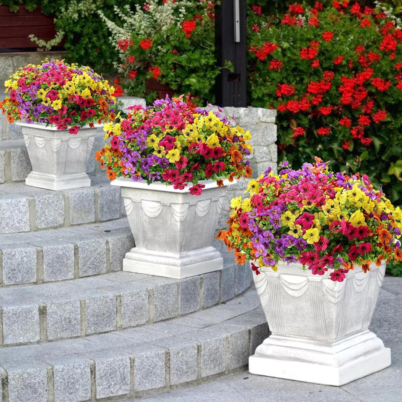 12-Piece Autumn Artificial Flower Bouquets, UV Protection Chrysanthemums, Outdoor Indoor Decor, 4 Colors, Full Season Home Decoration