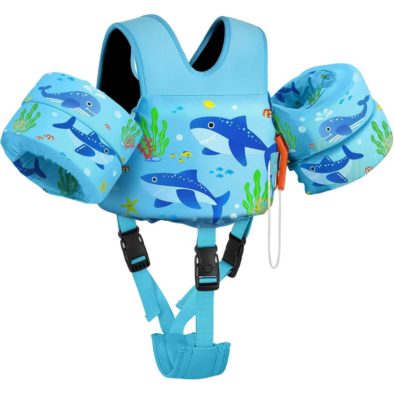 Toddler Adjustable Cartoon Swim Vest with Water Wings, Crotch Strap & Shoulder Straps, Pool Float Jacket for 15-30-50-66 lbs Boys & Girls