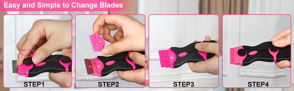 THINKWORK Pink Razor Blade Scraper Tool, Cleaning Razor Scraper for Glass, Glass Top Stove Scraper for Oven Door, Razor Scraper Gift for Women, 2-in-1 Scraper Tool Set with 20Pcs Razor Blades for Removing Window Labels (2 Pack)