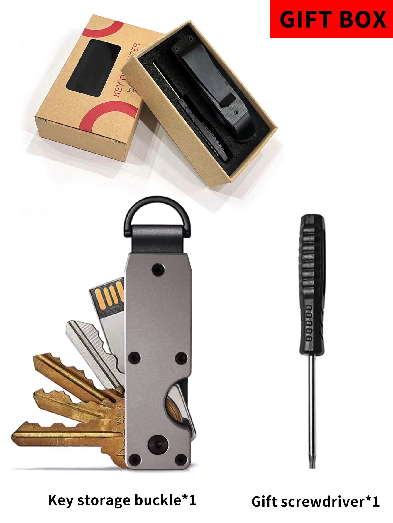 Minimalist Keychain, Heavy Duty Keychain - Compact Metal Key Storage Box With Screwdriver Carbon Fiber Pattern Unisex Key Clip Anti-Scratch Surface, Keys Sleek Light Slim, Durable Key Ring Holder With Gift Box, Gift For Friends, Family, Stylish Keychain