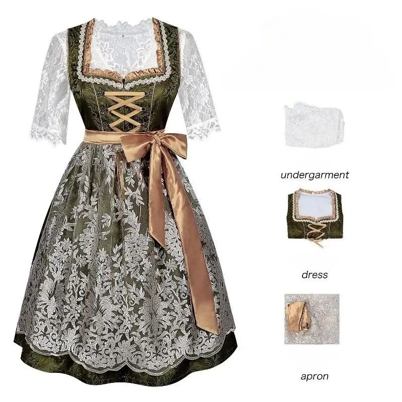 Oktoberfest Costume for Women 2pcs Maid Cosplay Dresses with Dirndl Apron Oktoberfest Waitress Dress Women's Carnival Outfits