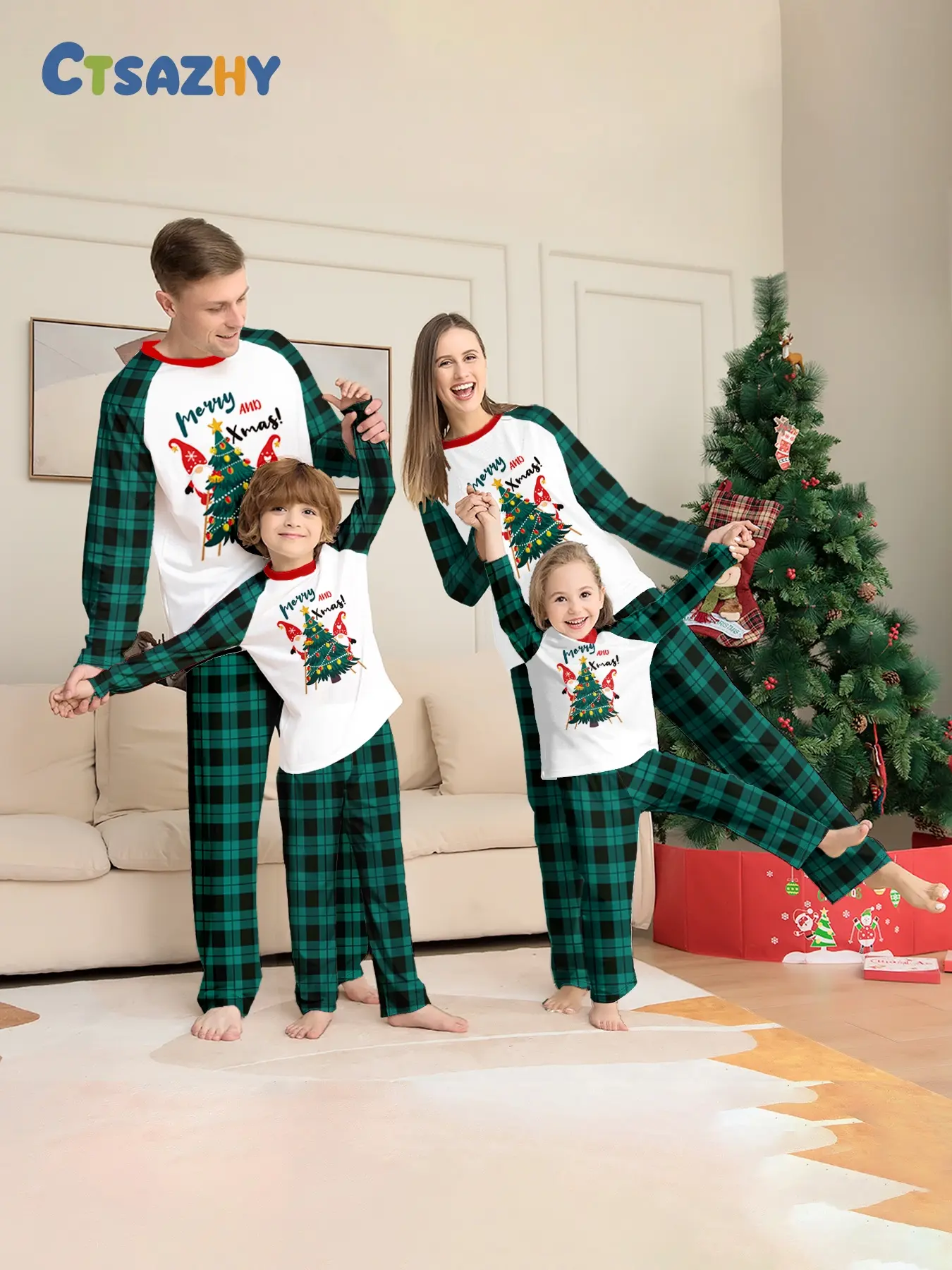Family Christmas Pajamas Set for Family of 4, 2-Piece Outfit, Christmas Hat Letter Print Soft Knit Loungewear, Breathable Skin-Friendly Sleep Set, Ideal for Christmas Family Photos, Holiday Family Party Outfits, Festive Christmas Gift Family Loungewear