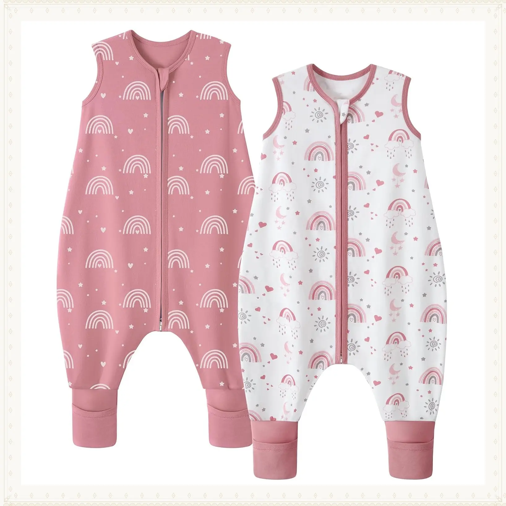 Toddler Sleep Sack with Feet 2-3T 0.5 Tog Sleep Sack with Legs Toddler Wearable Blanket with Feet Cotton Walker Sleep Sack 2-Way Zipper Pink RainbowGift