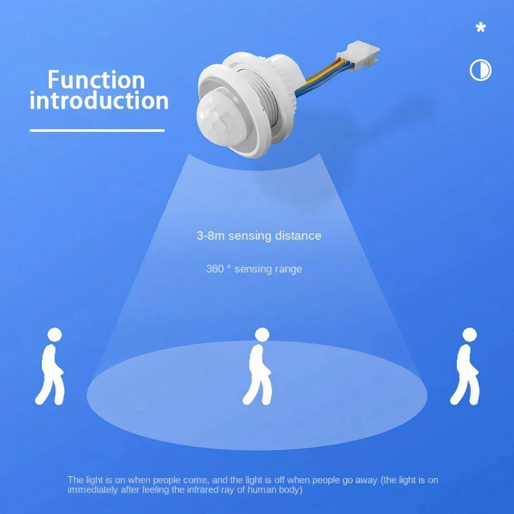 PIR Motion Sensor Light Switch, 0-180s Adjustable Timer, Indoor/Outdoor Wall-Mounted Energy Saving Automatic Control Module, Hidden Security Device