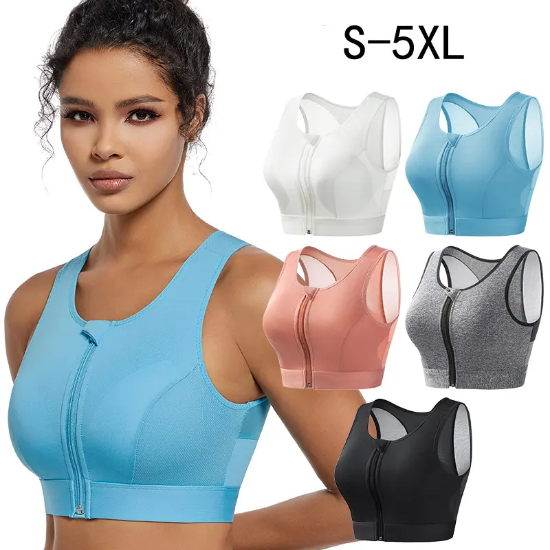 Sports bra women's high-strength shockproof gathering running zipper sports underwear with pad without steel ring yoga beauty vest