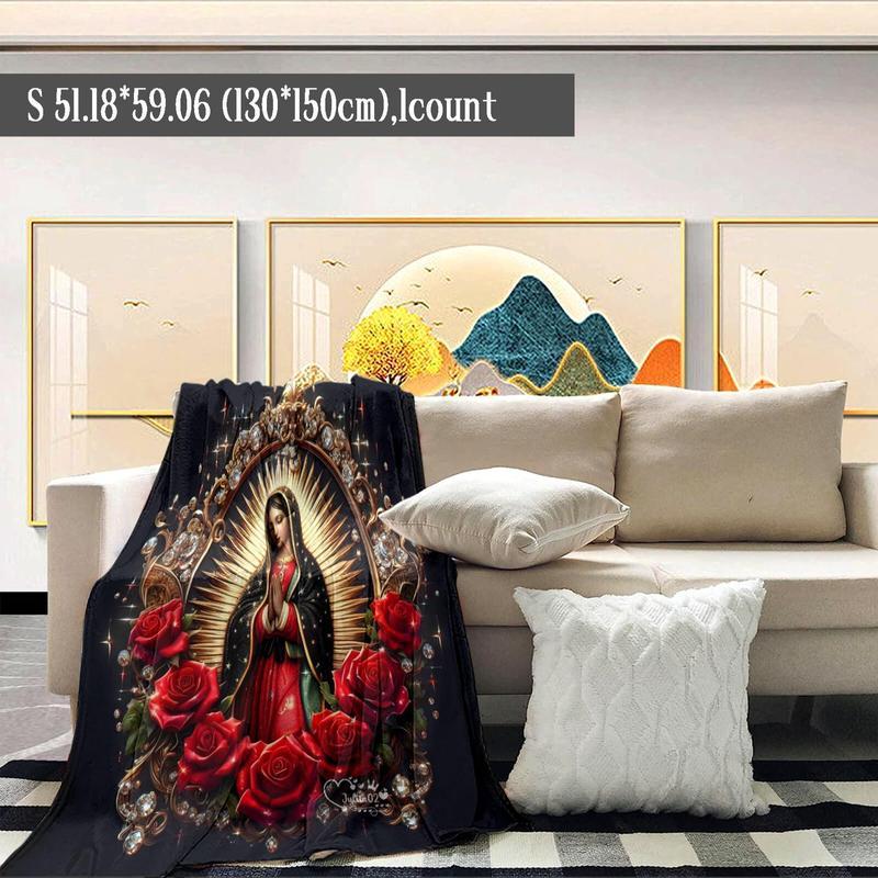 Virgin Mary Pattern Blanket, 1 Count Soft WarmThrow Blanket,Air-conditioned Room Blanket,Warm Nap Blanket for Home Office Travel