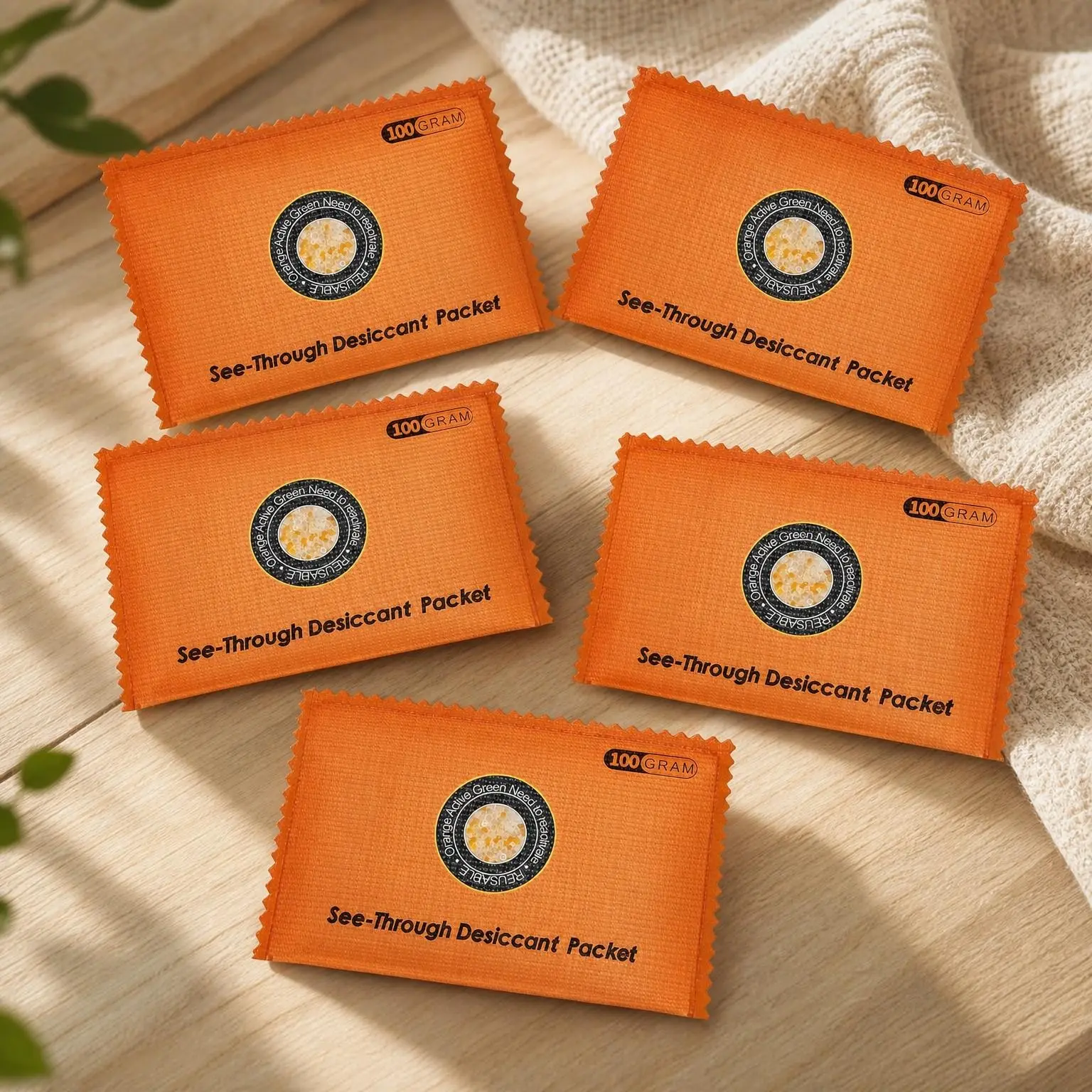 100g 5-Pack See-Through Rechargeable Silica Gel Desiccant Packets for Moisture Control in Storage Bins, 3D Filaments, Electronics, Cars, Toolboxes and More