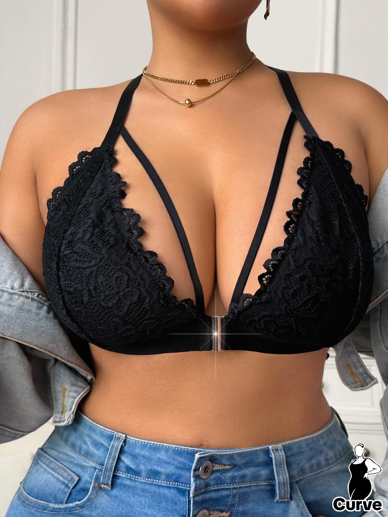 Plus Size Lace Front Closure Bralette | Wireless Unpadded Racerback Bra for Curvy Women 1XL-4XL Plus Size Lace Front Closure Bralette | Wireless Unpadded Racerback Bra for Curvy Women 1XL-4XL